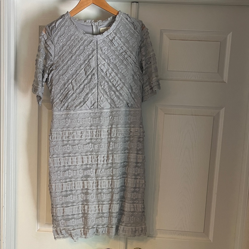 Roolee Light Gray Lace Short Sleeve Mini Dress